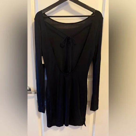 NWT Free People Call Me Later Black Long Sleeve Mini Dress Size Large - Picture 4 of 6